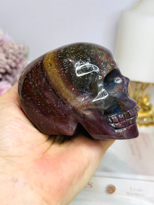 Large Ocean Jasper Carved Skull 8.5cm 428g