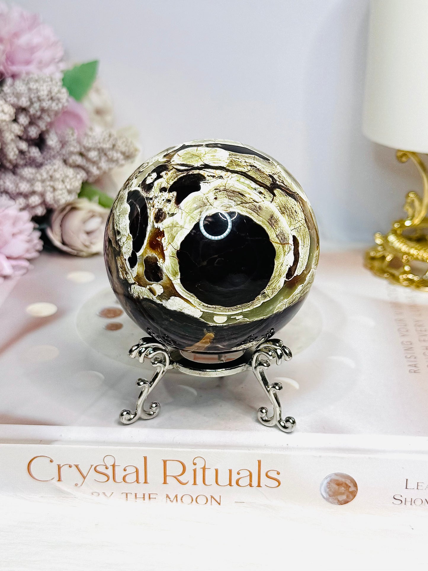 Large Money Agate Sphere on Stand 354g