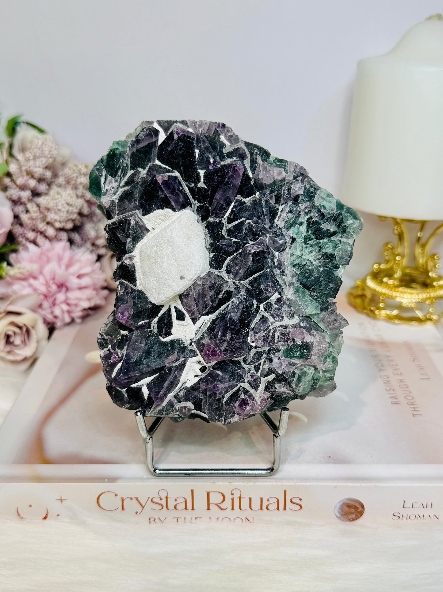Fluorite Chunky Specimen with Matrix on Stand 711g