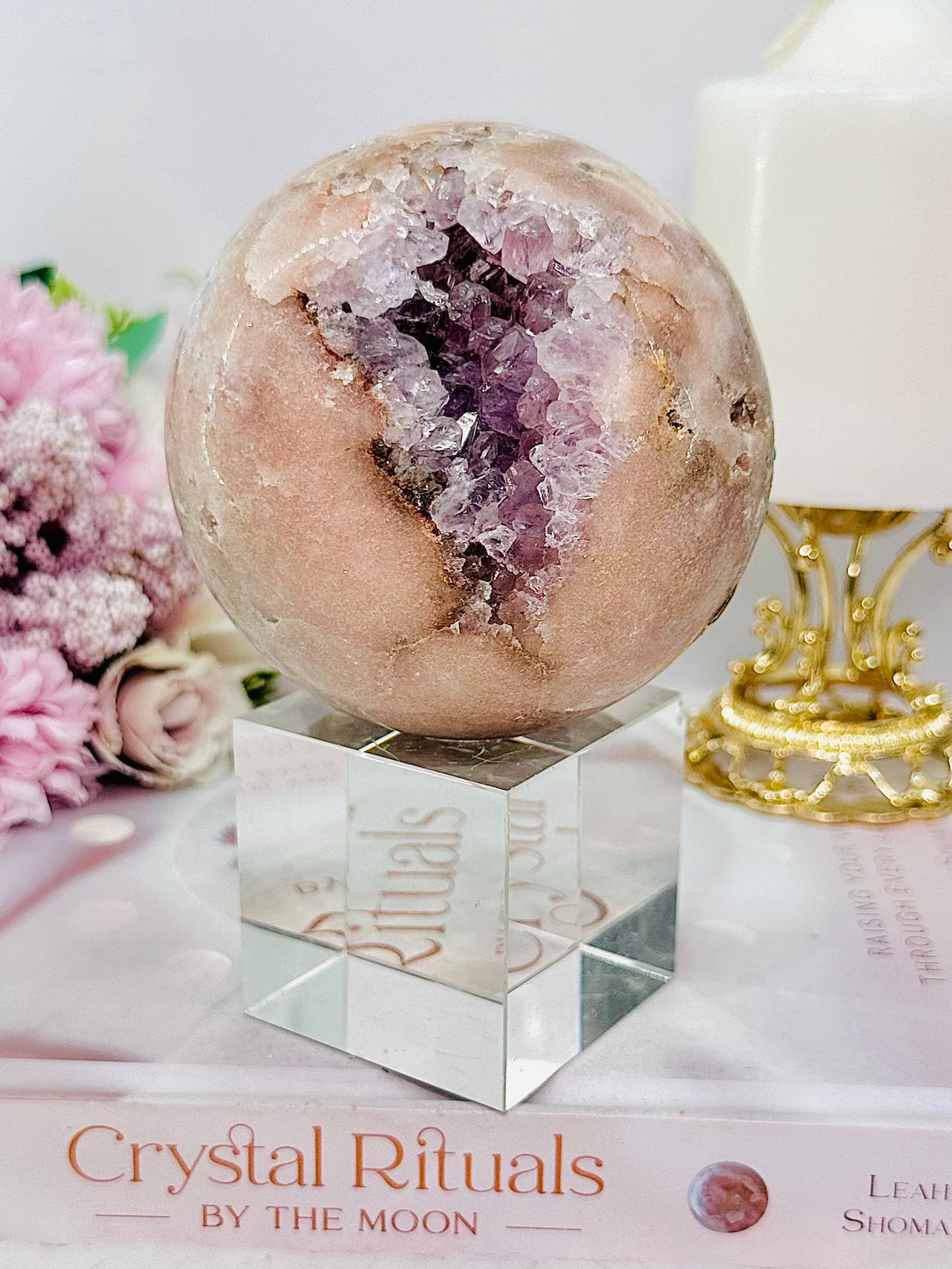 Classy & Absolutely Stunning Large 806gram 9cm Druzy Pink Amethyst Sphere on Silver Stand (glass stand in pic is display only) From Brazil ~ A True Masterpiece