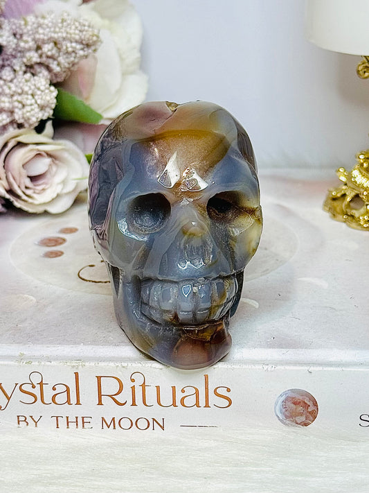 Blue Druzy Agate Carved Skull 9cm 316g