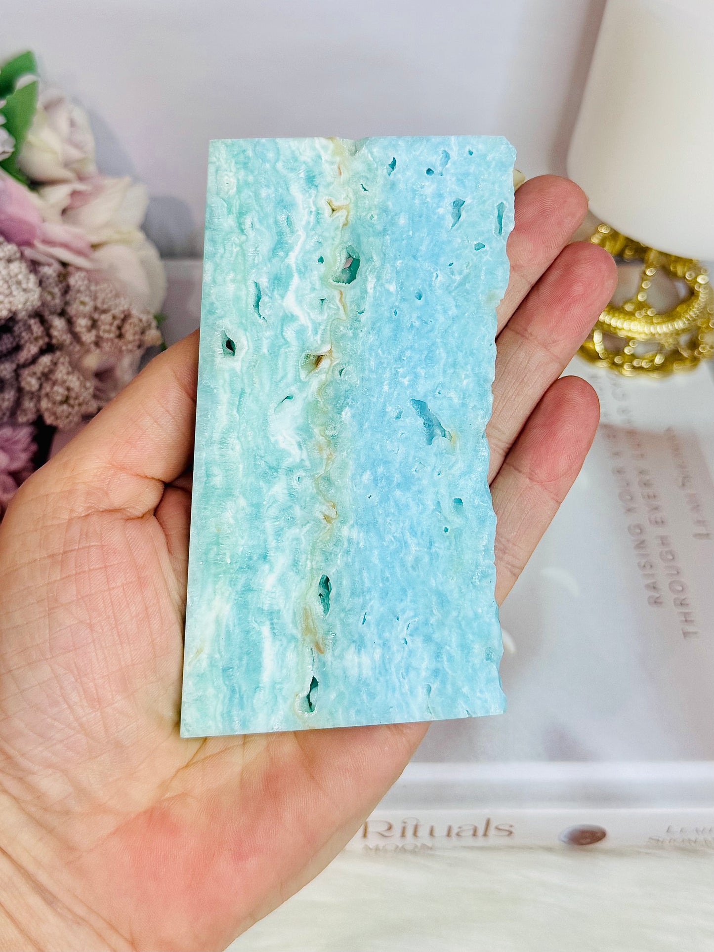 High Grade Incredible 11cm Natural Blue Aragonite Slab