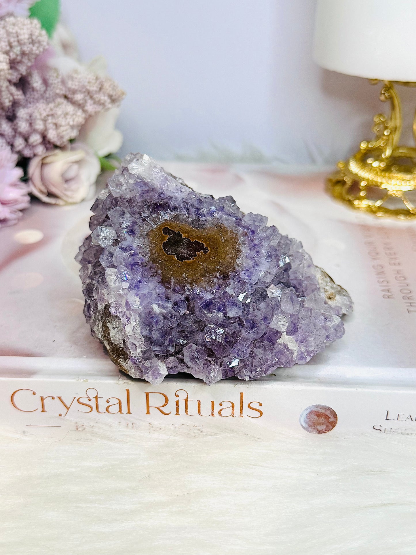 Large 328gram Natural Stalactite Eye Base Cut Amethyst Cluster From Uruguay