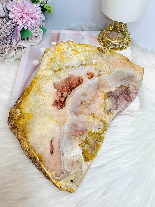 Chunky Pink Amethyst Druzy Slab On Stand 21cm 1.8KG
