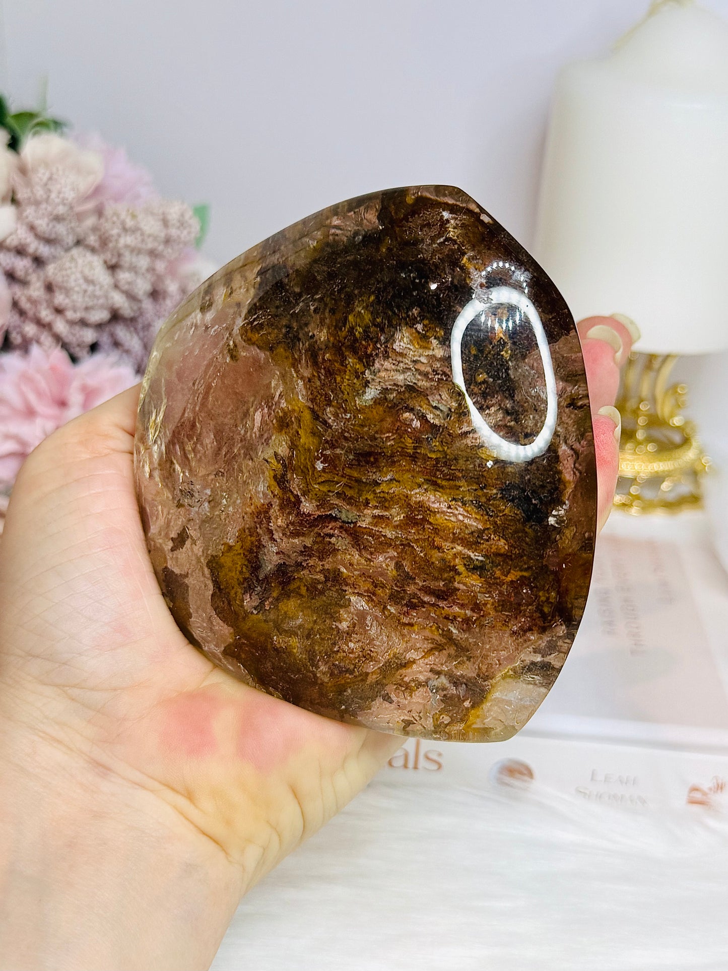 Large Natural Lodolite | Garden Quartz Polished Freeform on Stand 10cm 484g