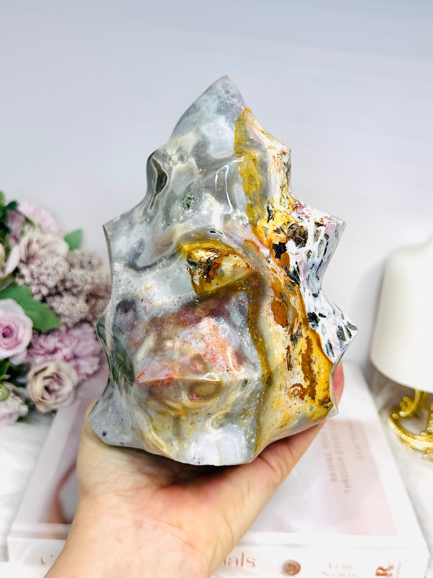 Huge Ocean Jasper Carved Flame 17cm 1.87KG
