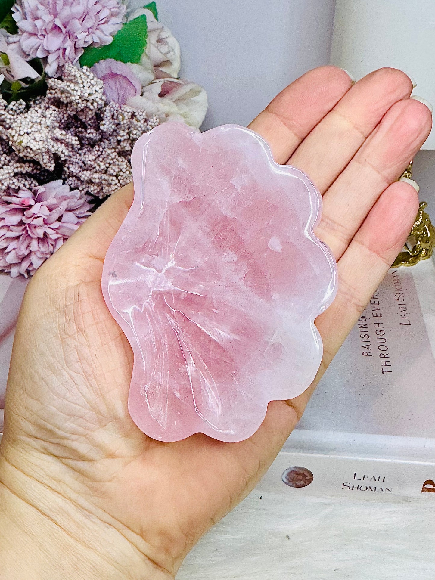Rose Quartz Carved. Chunky Shell with Mini Amethyst Spheres 9cm