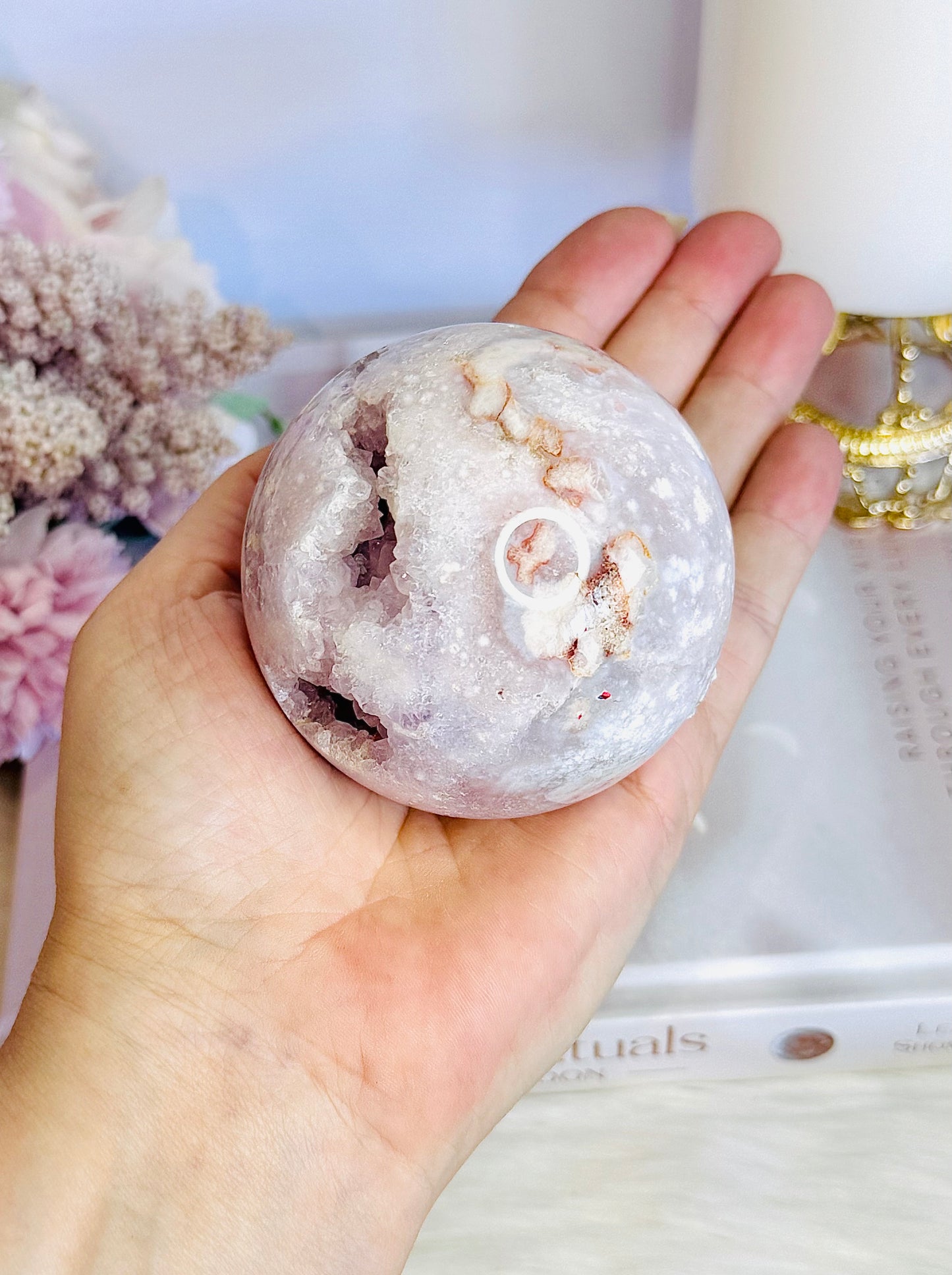 Gorgeous Large 392gram Pink Amethyst Druzy Sphere on Stand From Argentina