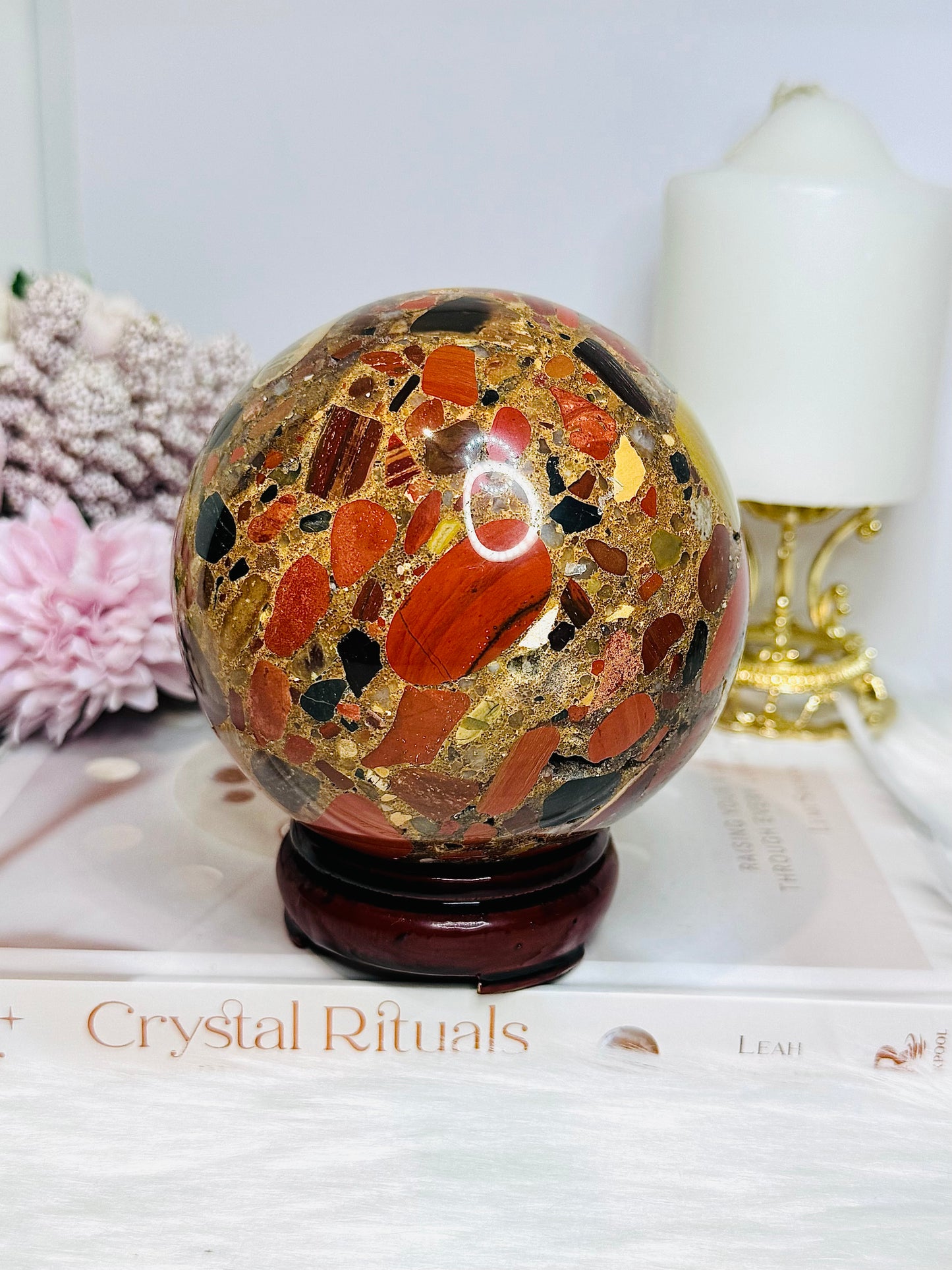 Huge Natural Pudding Stone Sphere on Stand 1.4KG