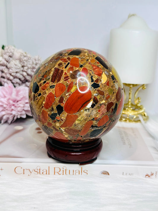 Huge Natural Pudding Stone Sphere on Stand 1.4KG