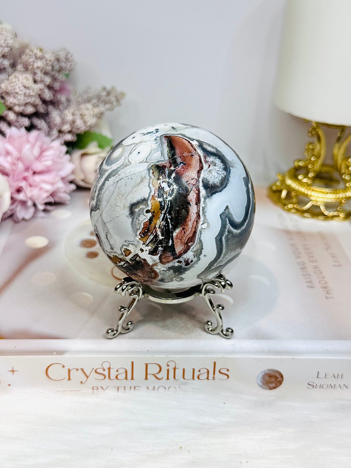 Large Mexican Crazy Lace Agate Druzy Sphere On Stand 425g