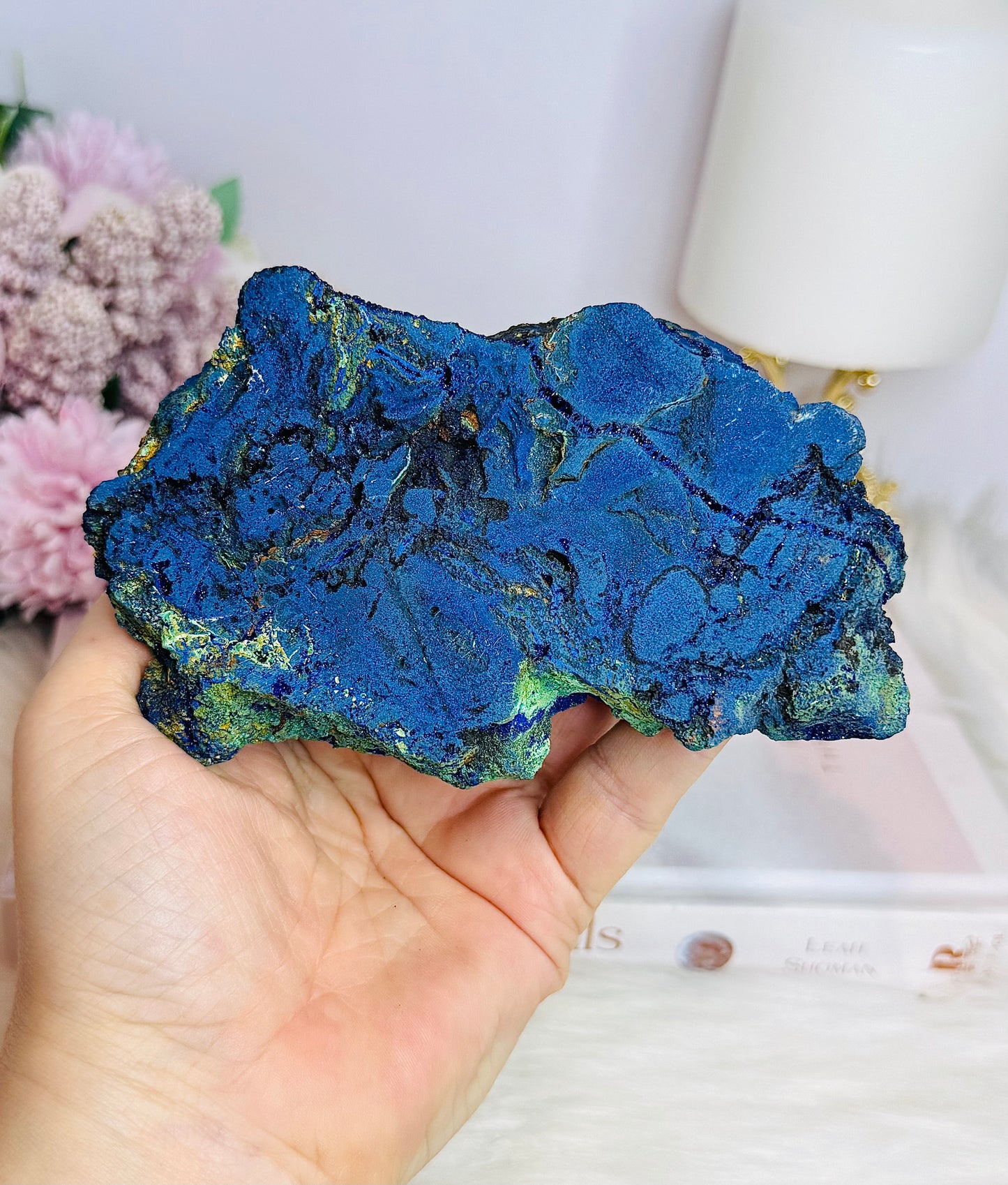 High Grade Azurite Slab with Malachite Inclusions on Stand 12cm