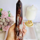 Gorgeous Tall 19cm Red Fire Quartz Tower with Hematite Inclusions