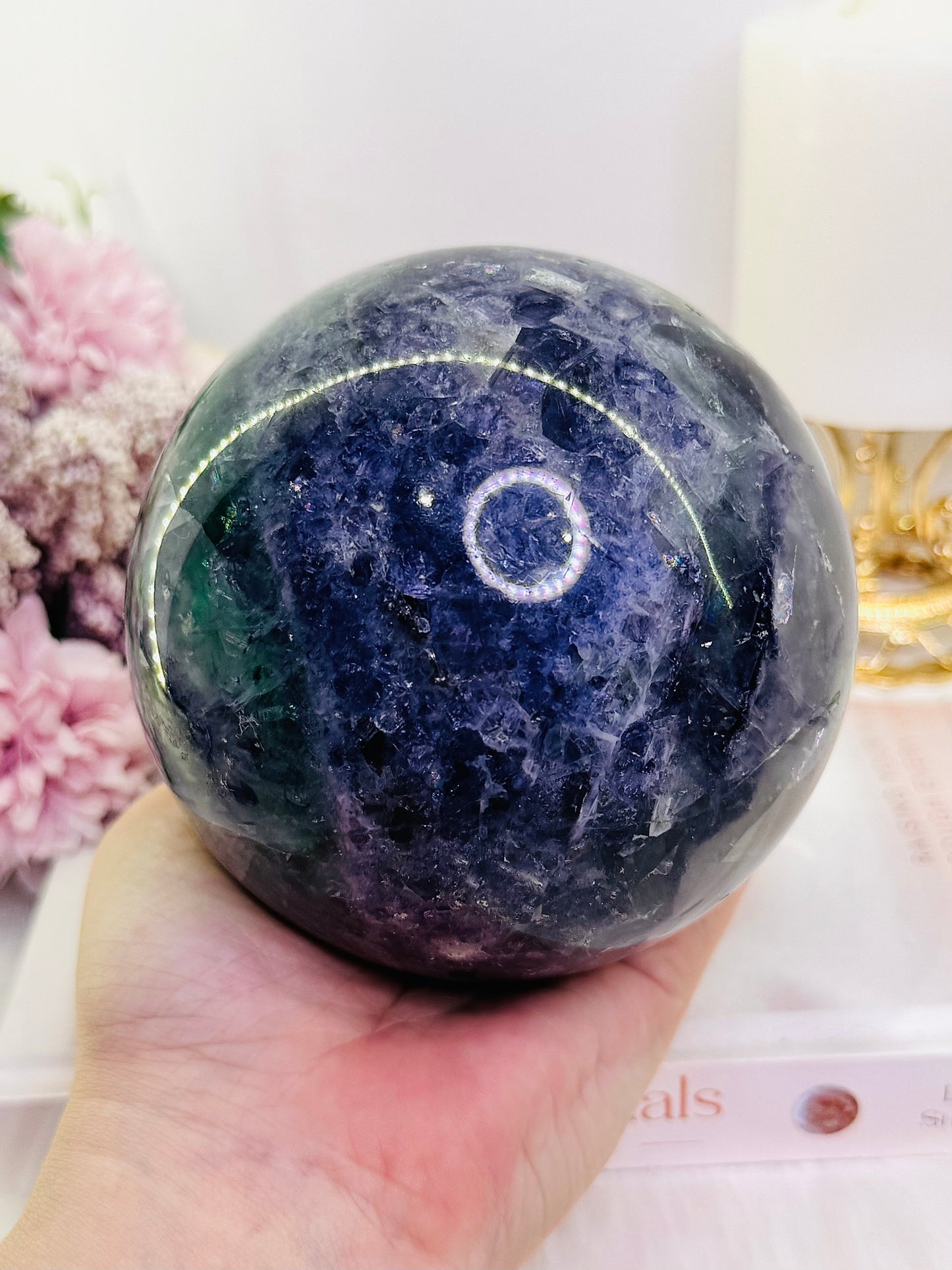 Huge Gorgeous 1.93KG Purple & Green Fluorite Sphere On Stand