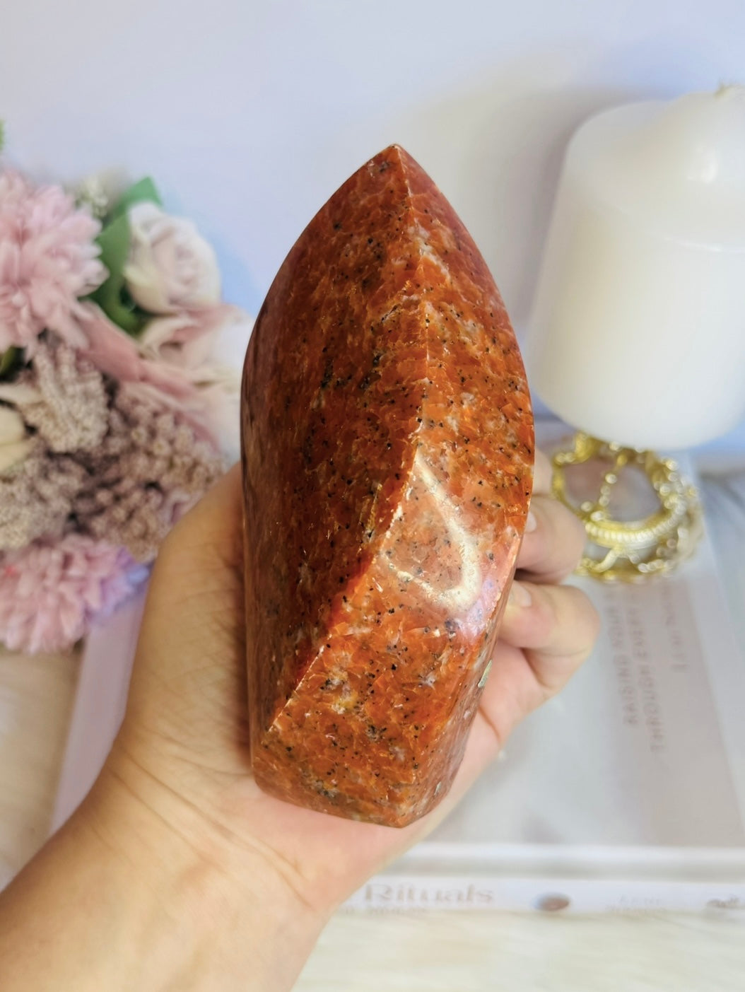 Incredible Large Chunky 14cm Sunstone Carved Flame | Freeform
