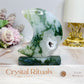 Moss Agate Druzy Moon On Stand 10cm 262g