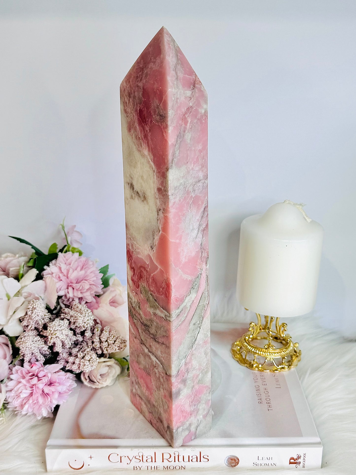 O M G ~ The Most BEAUTIFUL Huge Natural Pink Opal Carved Chunky Tower 30cm 1.59KG