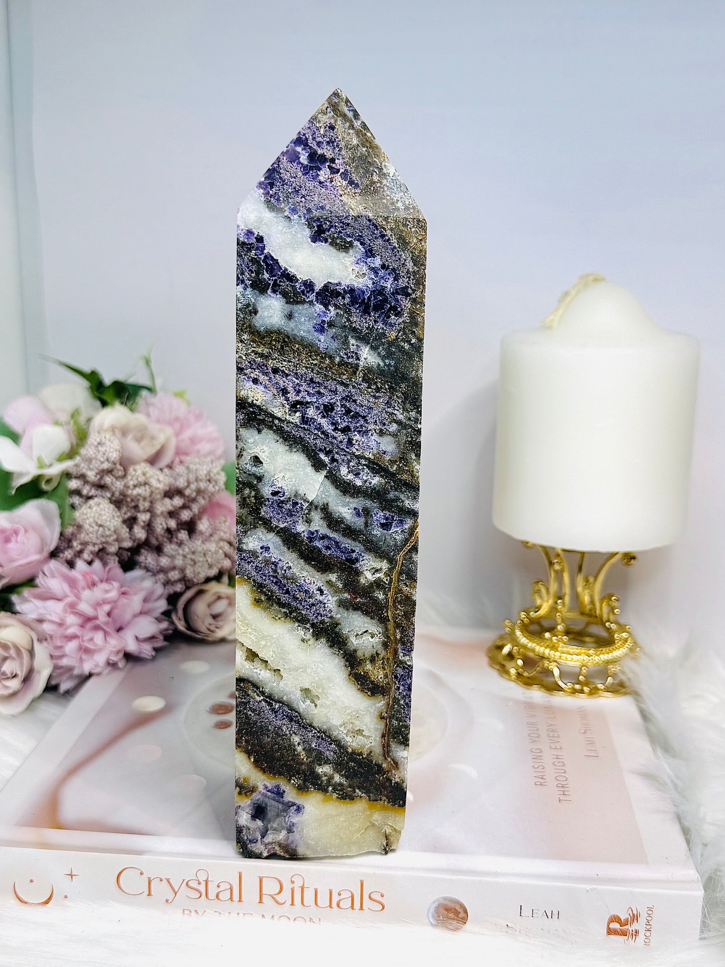 Large Purple Fluorite X Sphalerite Tower 21cm 1.15KG