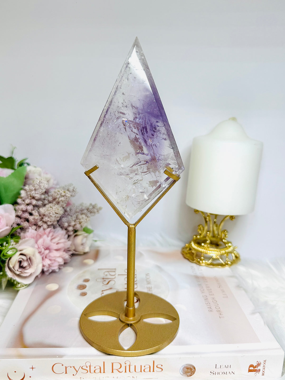 High Grade Amethyst In Quartz Diamond On Stand 21.5cm