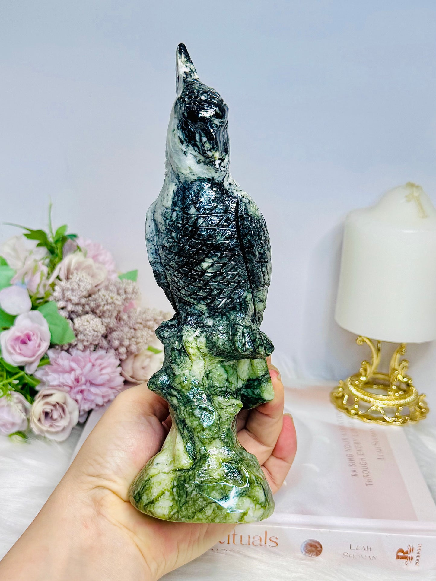 Large Chunky Jade Carved Parrot 20.5cm 770g