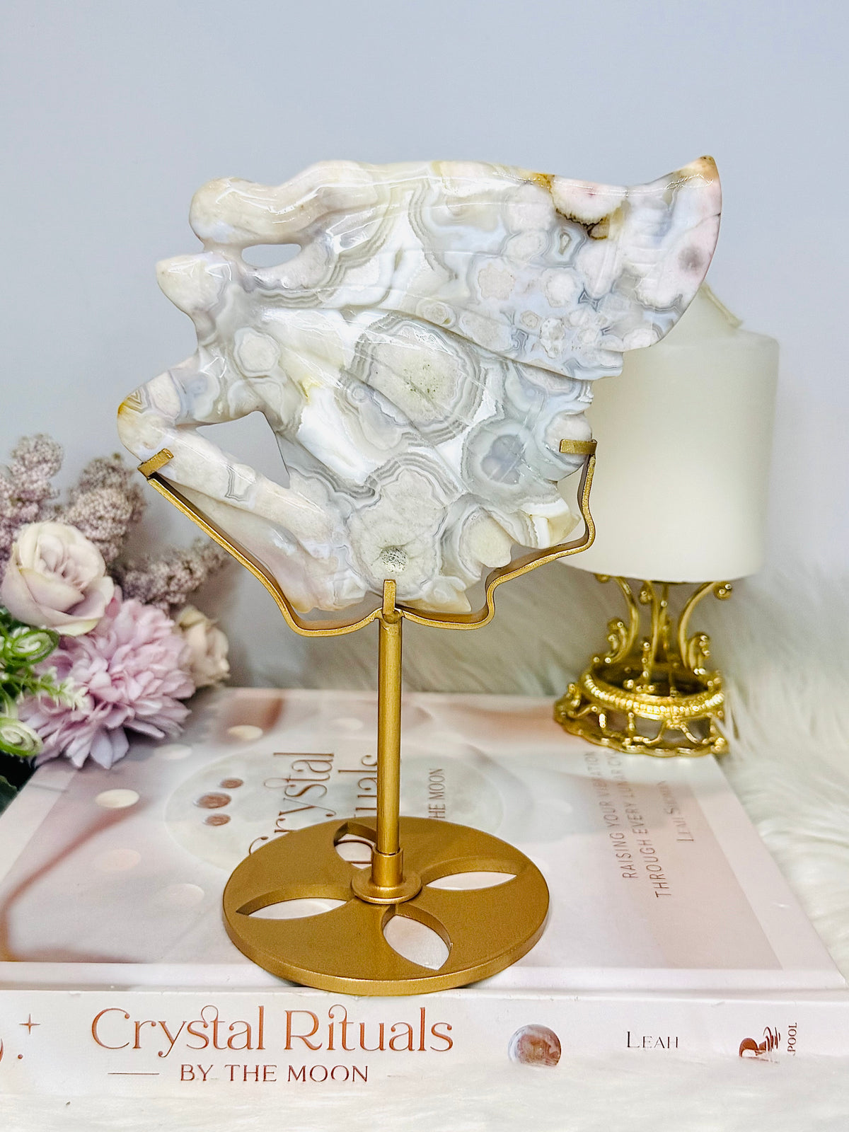 High Grade Flower Agate Fairy | Angel on Stand 19cm