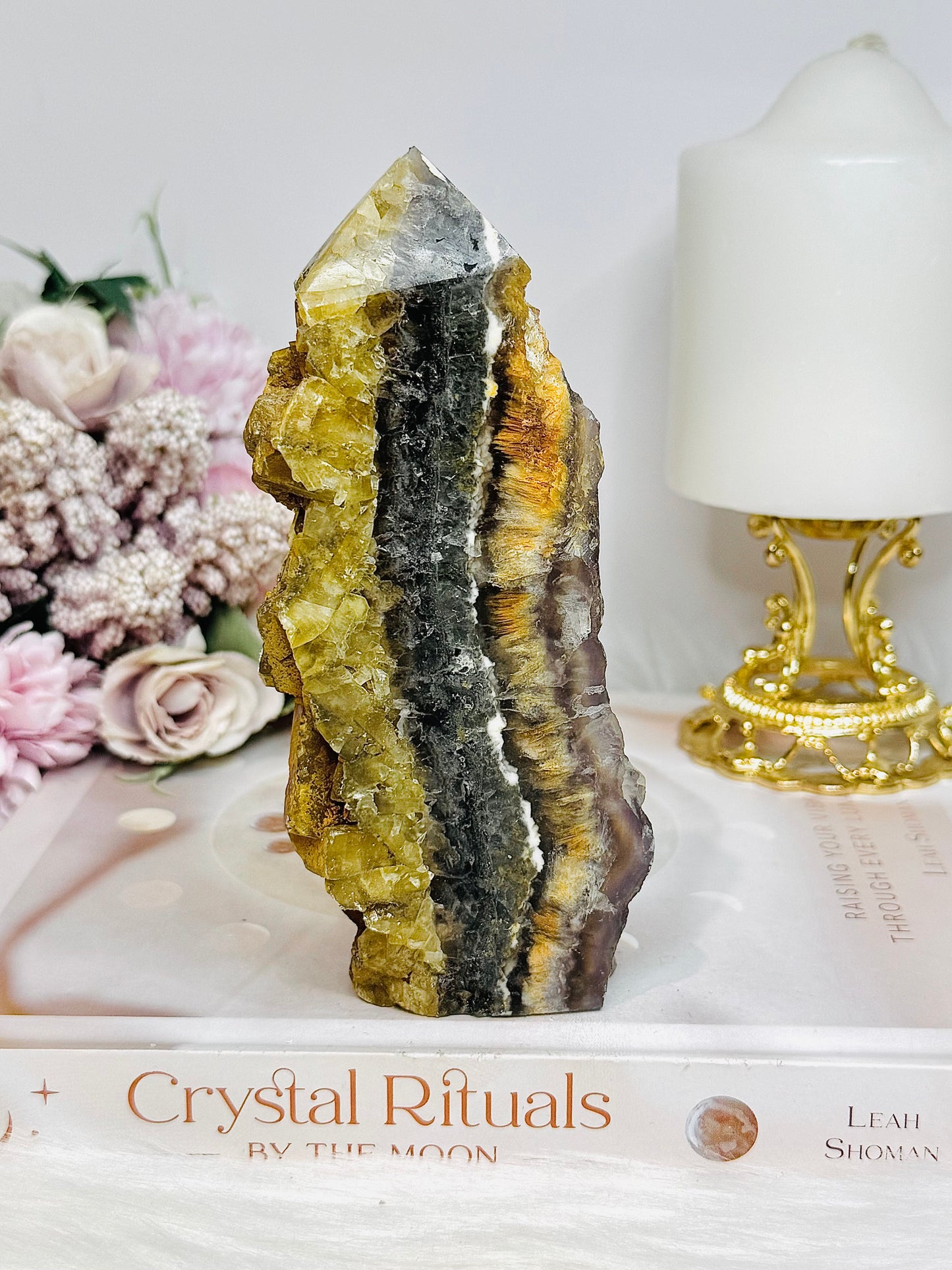 Fluorite X Pyrite Druzy Tower 14cm 470g