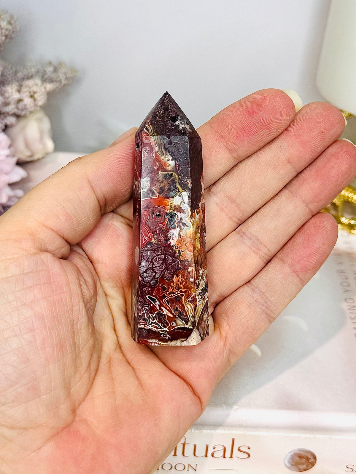 Mexican Lace Agate Tower 8cm