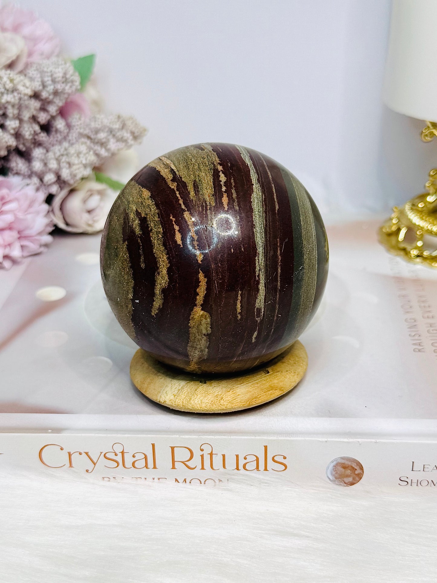 Large Zebra Rock Sphere on Stand 546g