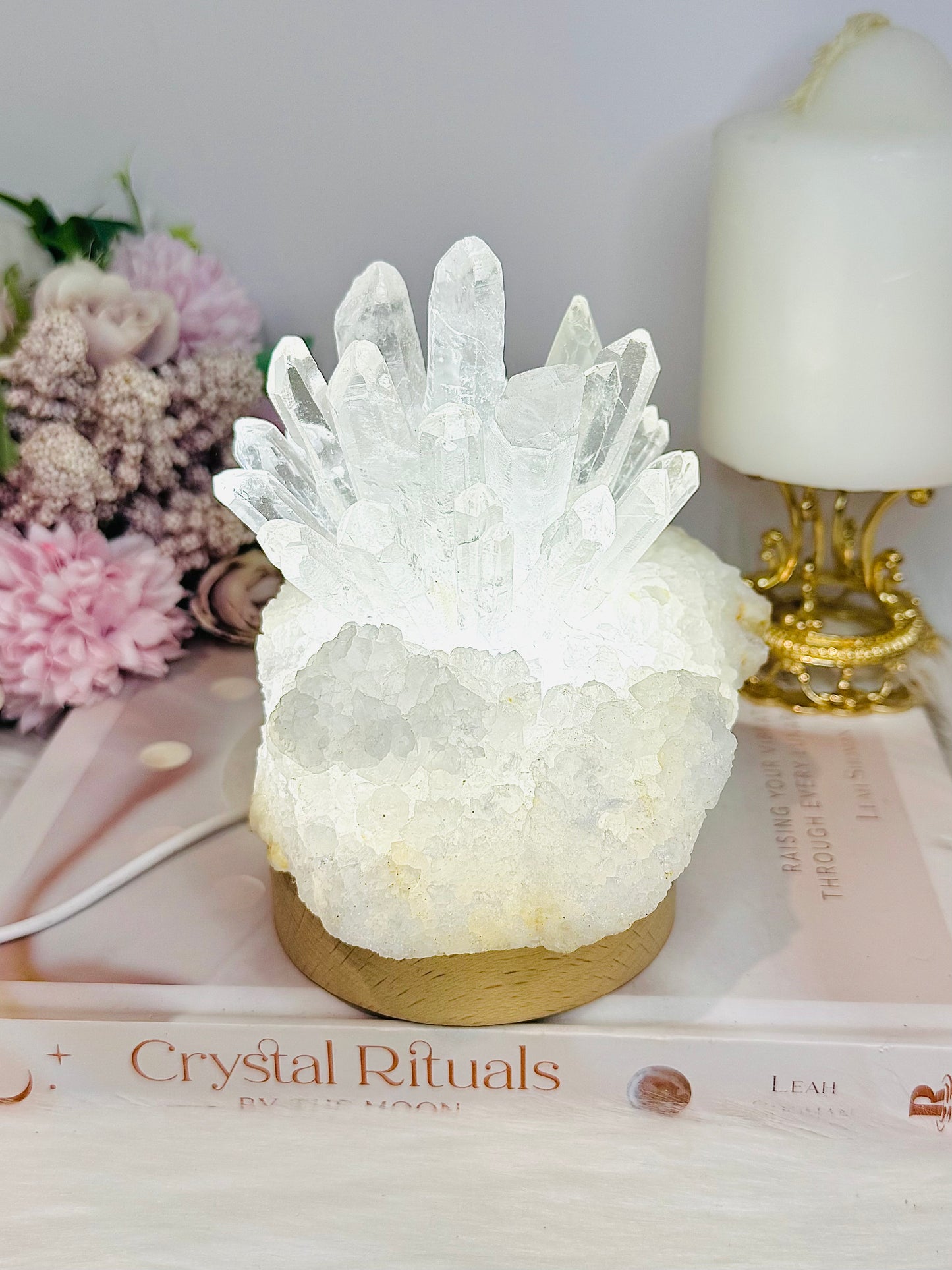 Large Clear Quartz Pineapple Lamp on Light Stand 810g