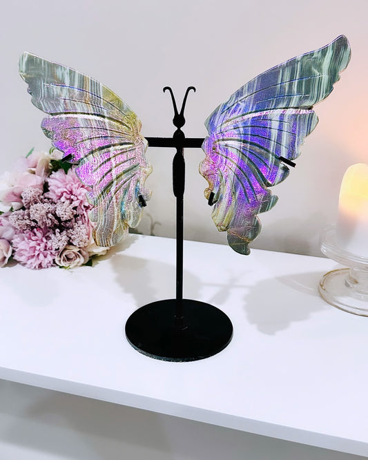 ⚜️ SALE ⚜️ WOWOWOWOW!!!! A Spectacular Piece!!!! Large 27cm (Inc Stand) Aura Calcite Butterfly Wings On Stand