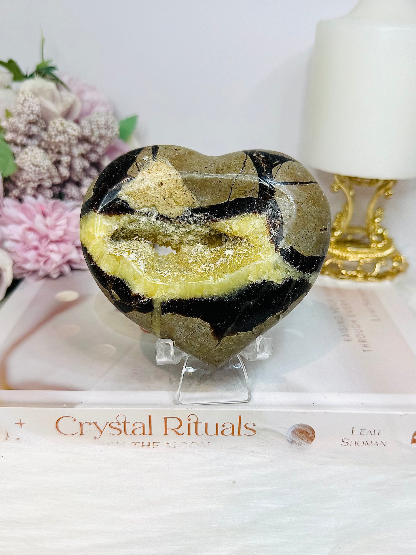 Large Septarian Druzy Heart on Stand 340g