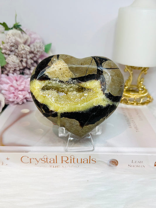 Large Septarian Druzy Heart on Stand 340g