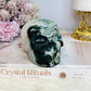 Large Moss Agate Carved Skull 9cm 469g