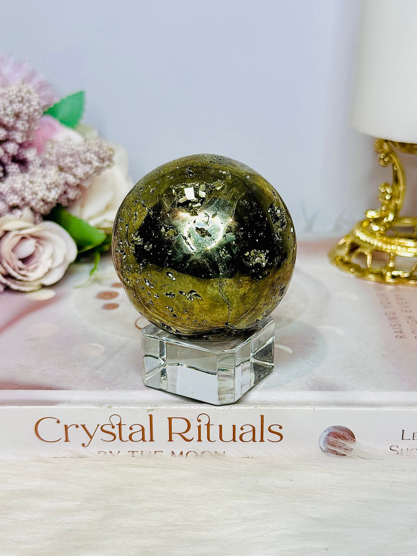 Large Druzy Pyrite Sphere on Stand 421g