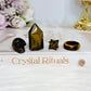Tigers Eye Tower, Ring, Skull & Merkaba Carvings