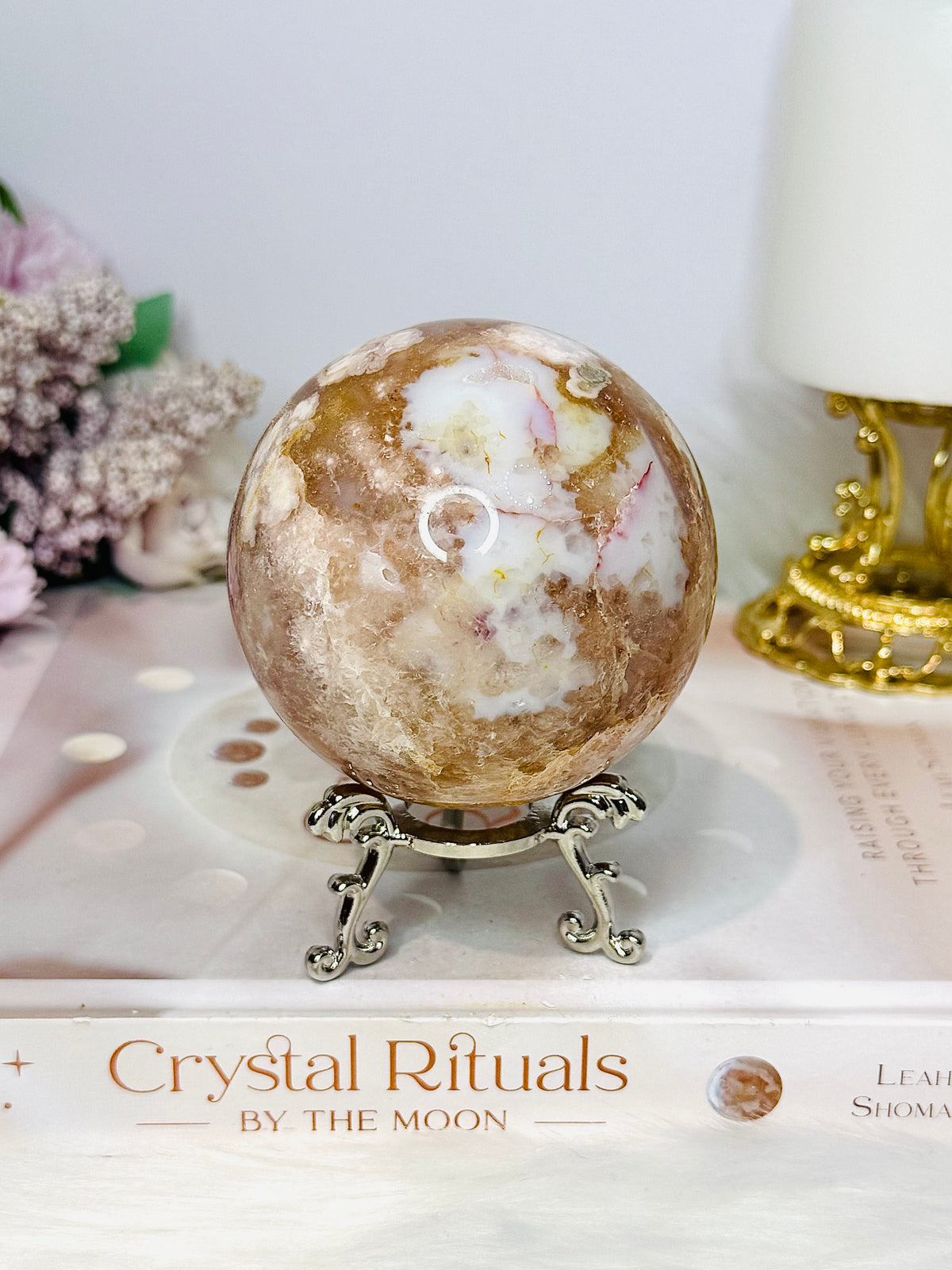Large Flower Agate Sphere on Stand 521g