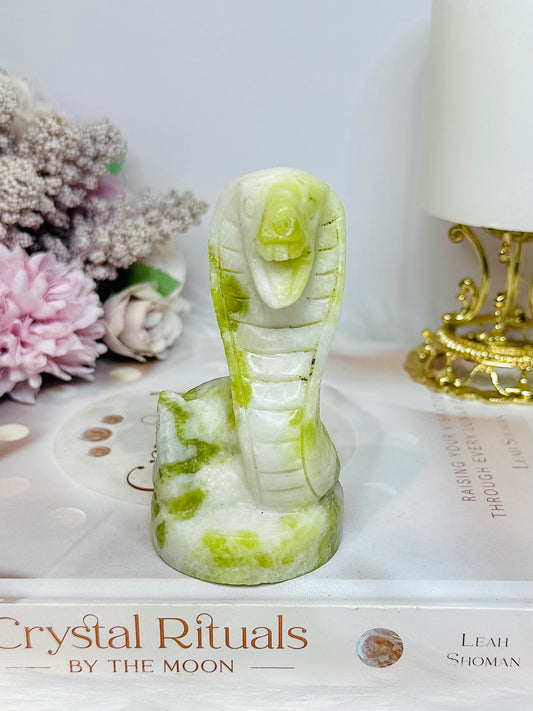 Green Serpentine Jade King Cobra Snake 10cm 254g
