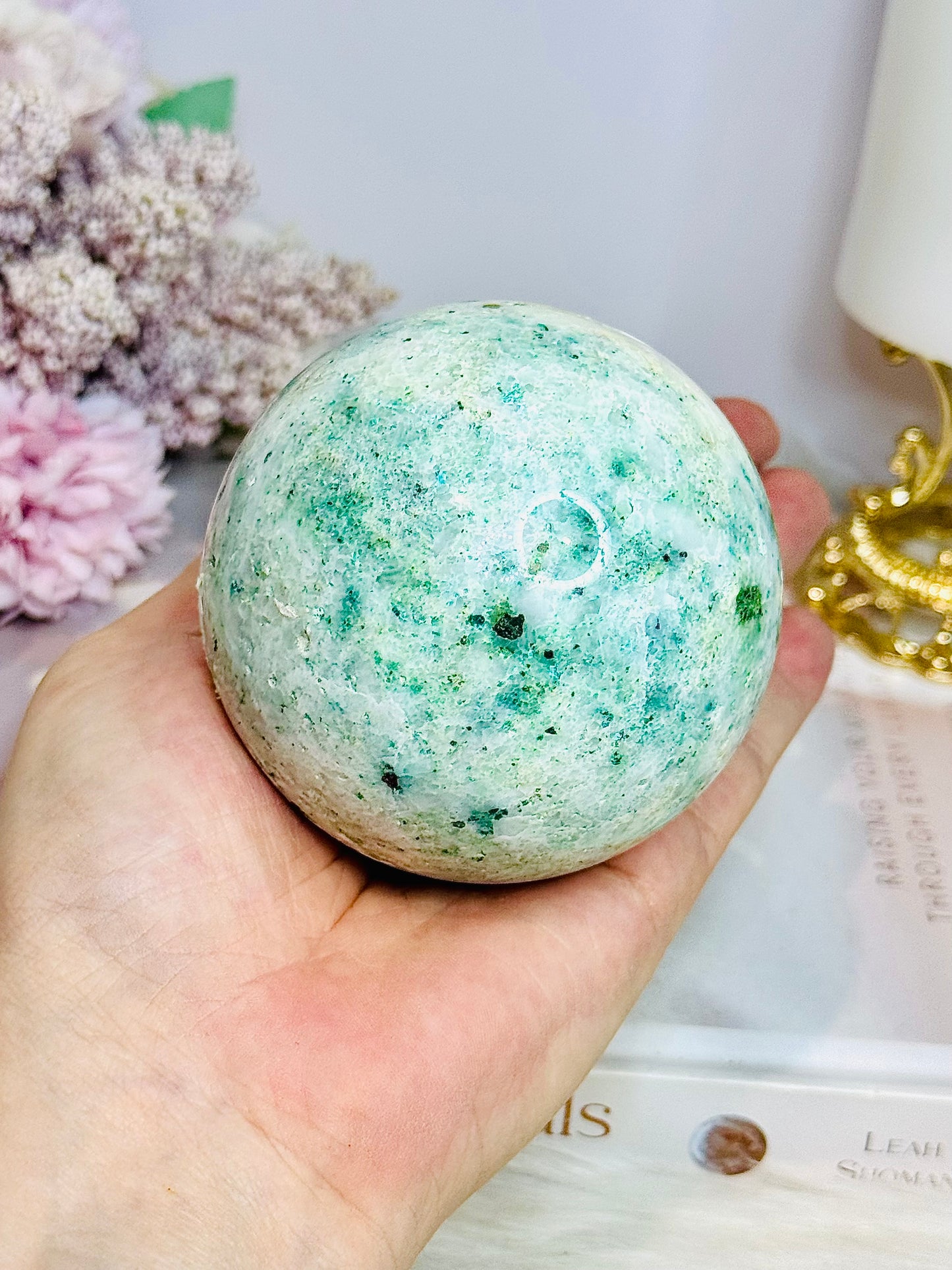 Large Phoenix Stone (Malachite, Chrysocolla, Turquoise) Sphere on Stand 545g