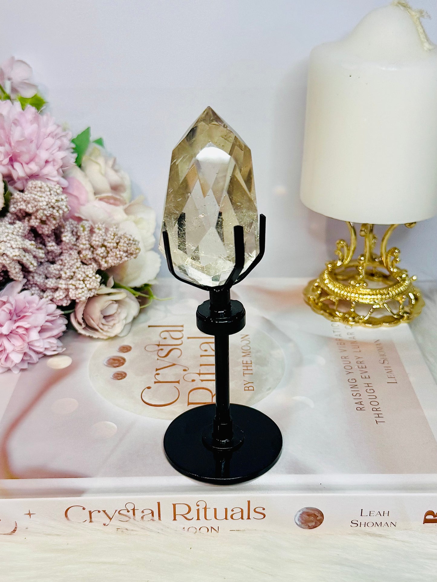 High Grade Smokey Quartz Faceted Diamond On Stand 14.5cm