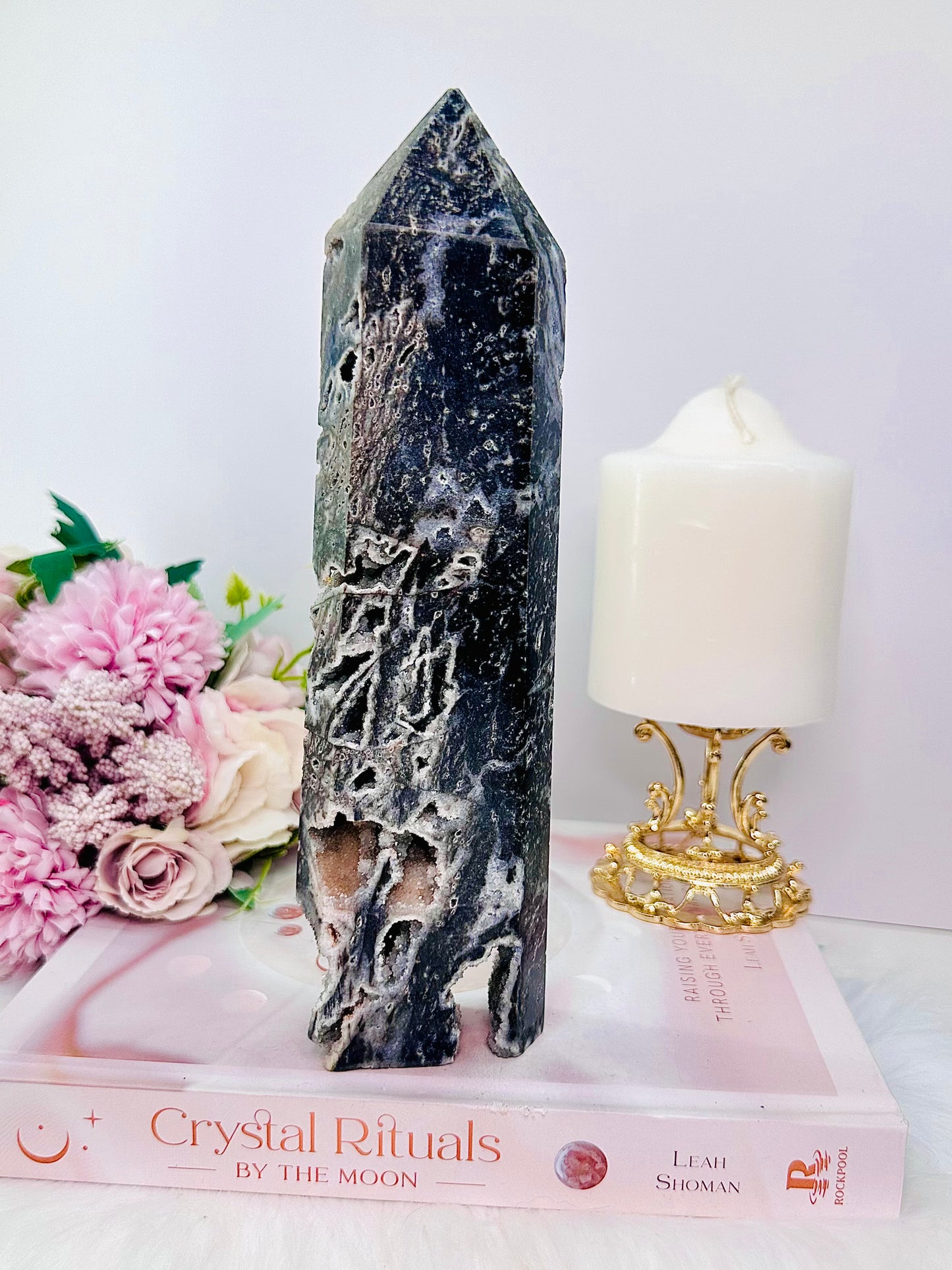 Absolutely Gorgeous Large 22cm Druzy Black Sphalerite Chunky Tower