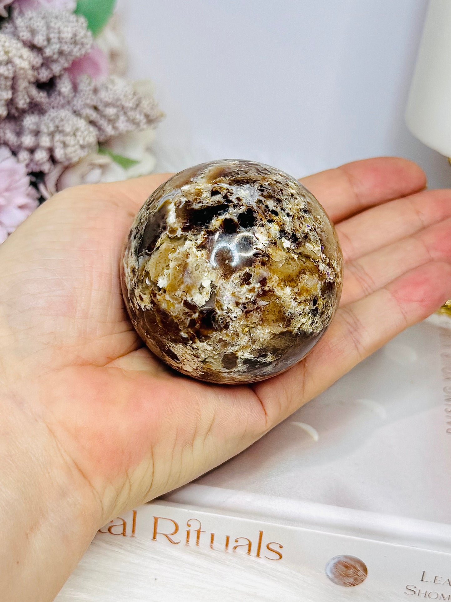 Chocolate Calcite Sphere on Stand 216g