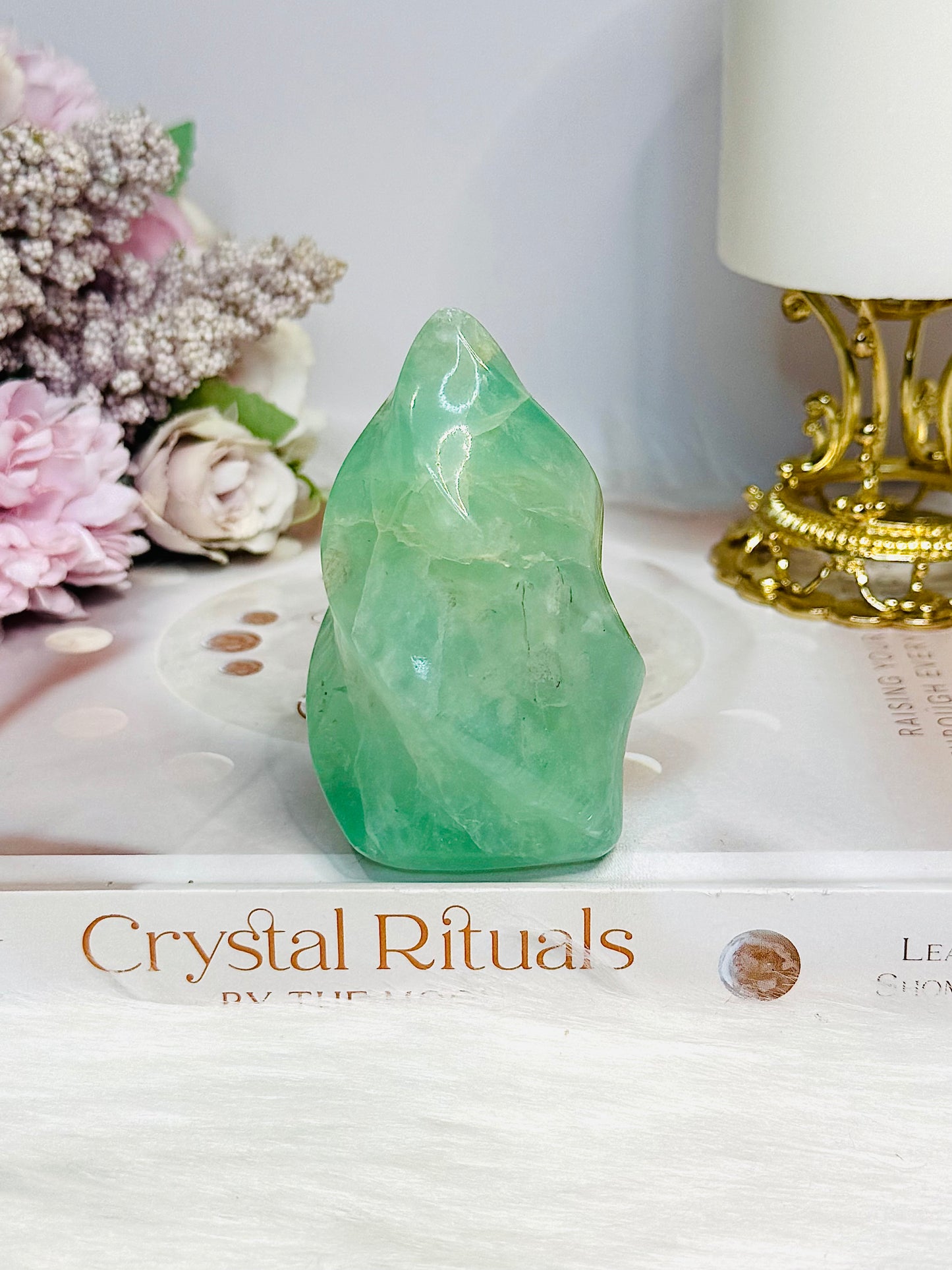 Green Fluorite Carved Flame 8cm