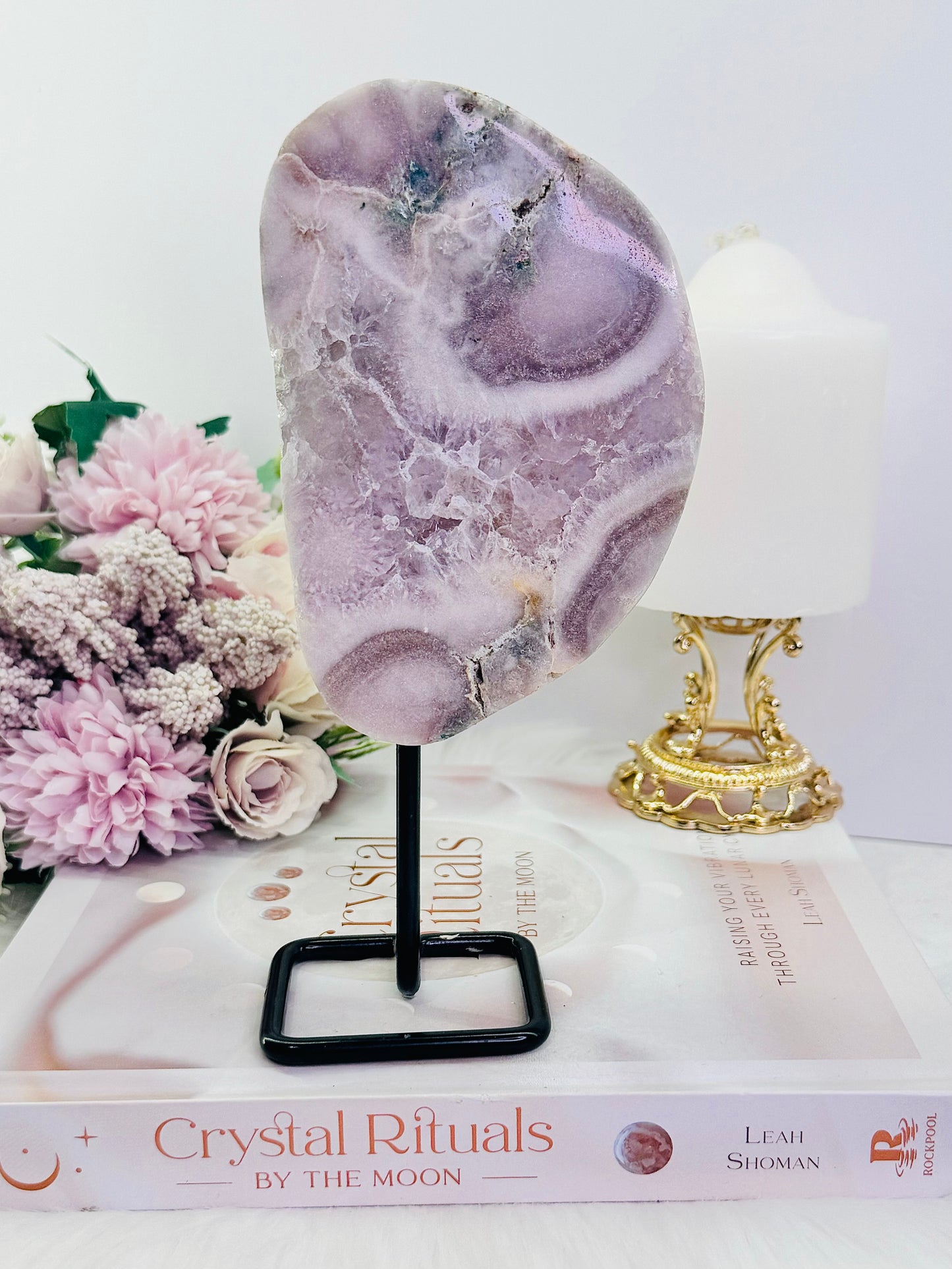 Classy & Fabulous Truly Gorgeous Natural Pink Amethyst Slab On Stand Full Of Crystallisation 19cm