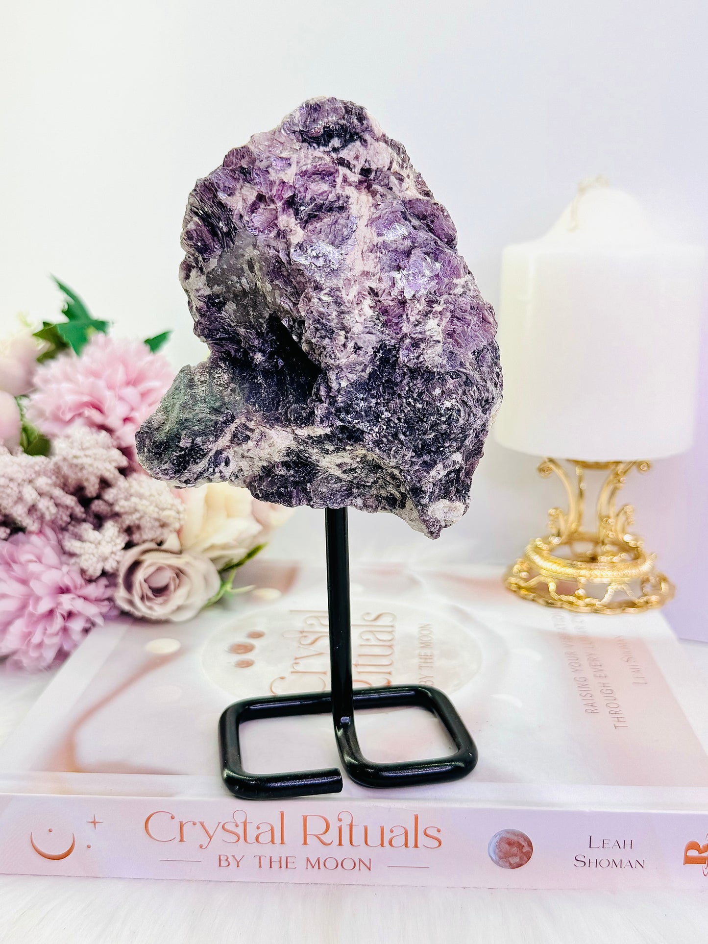 Absolutely Gorgeous Large Chunky Raw Lepidolite Specimen On Stand 17cm Tall 579grams