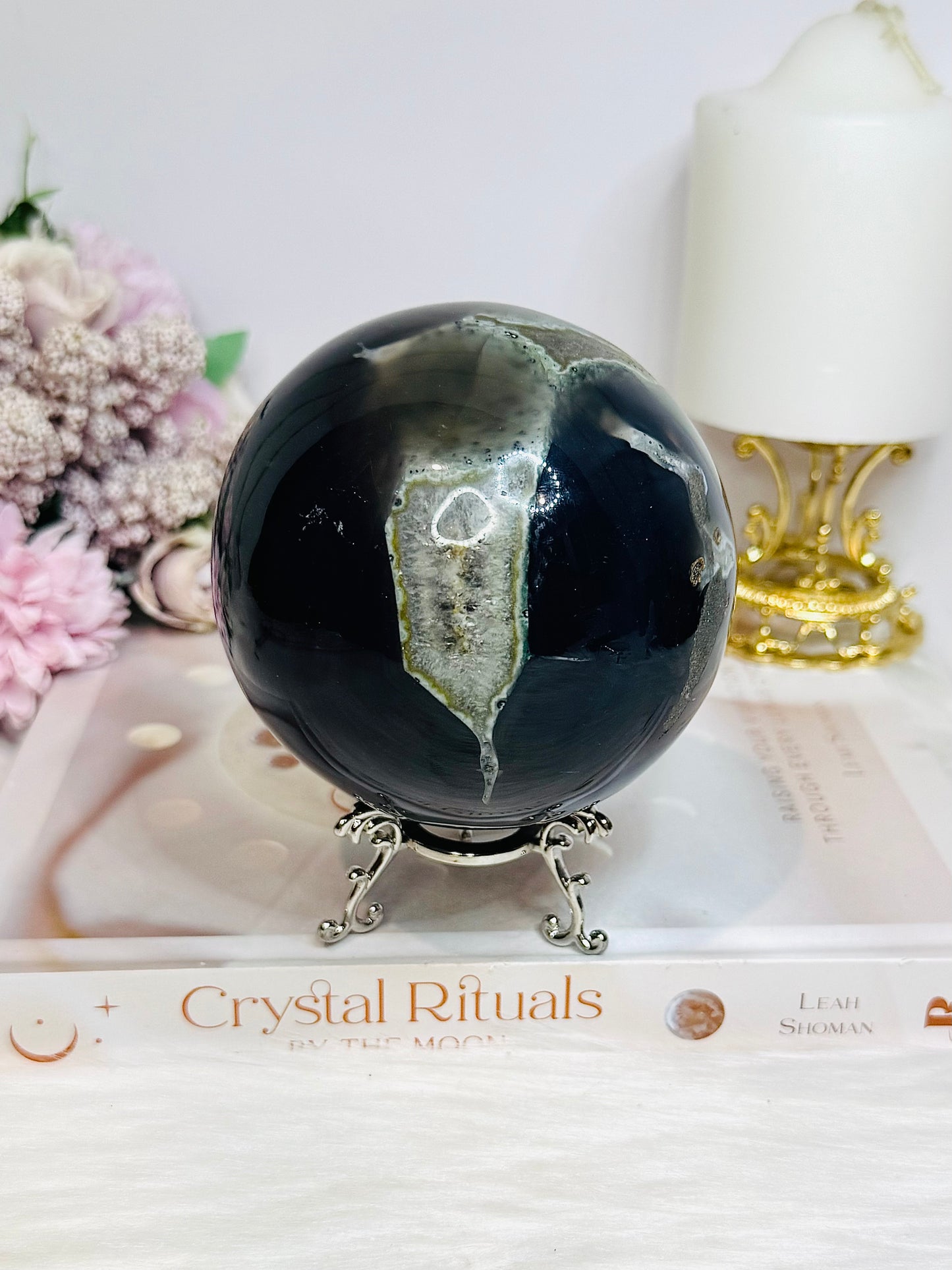 High Grade Huge Amethyst Druzy Agate Sphere on Stand 934g