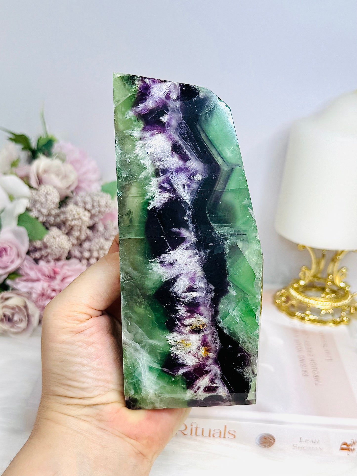 High Grade Rainbow Feather Fluorite Thick Slab 15cm