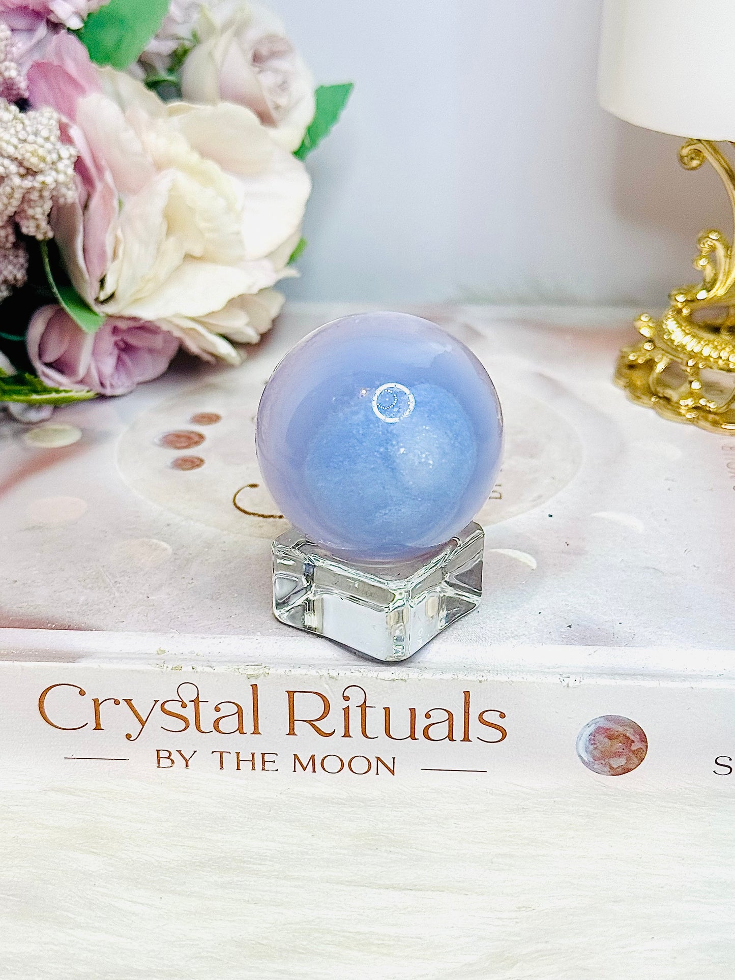 Blue Lace Agate Sphere on Stand 96g