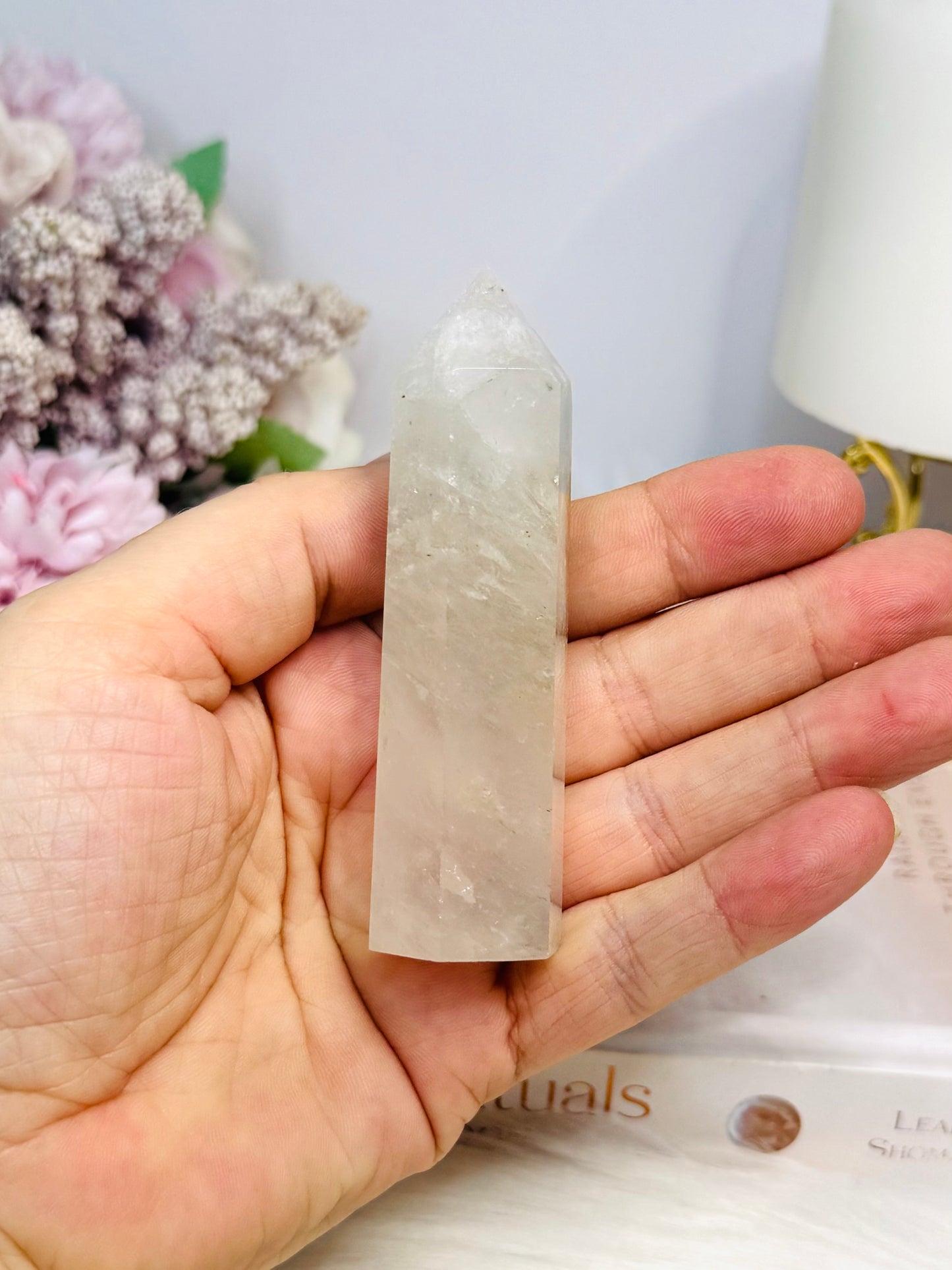 Clear Quartz Tower with Garden Quartz Inclusion 8.5cm