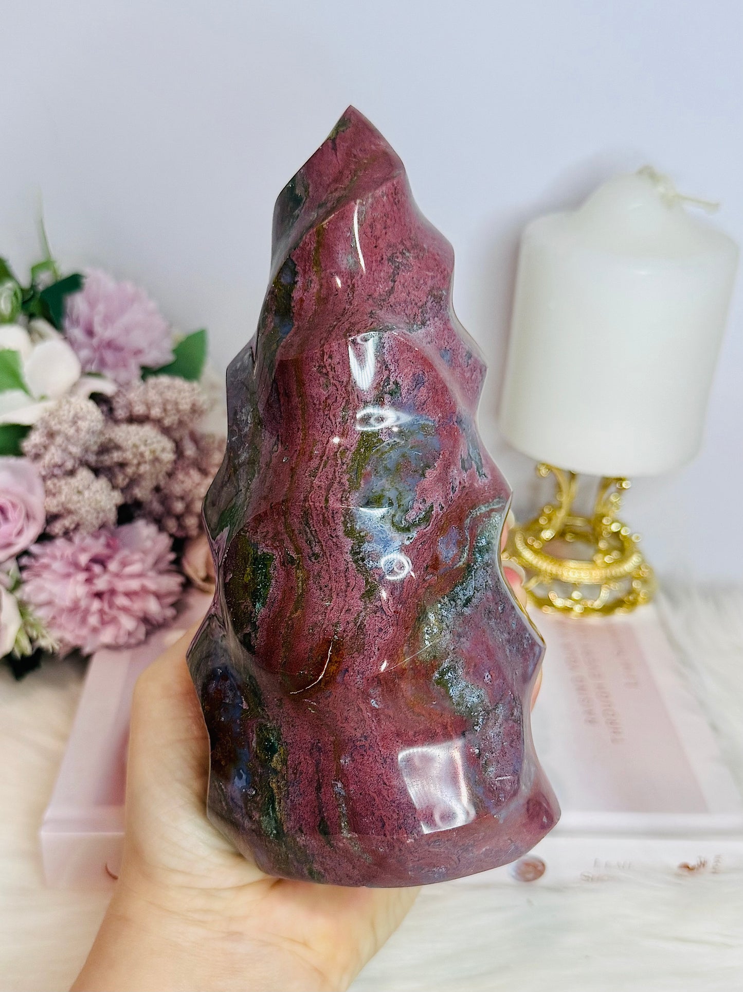 Huge High Grade Ocean Jasper Carved Flame 18cm 1.3KG