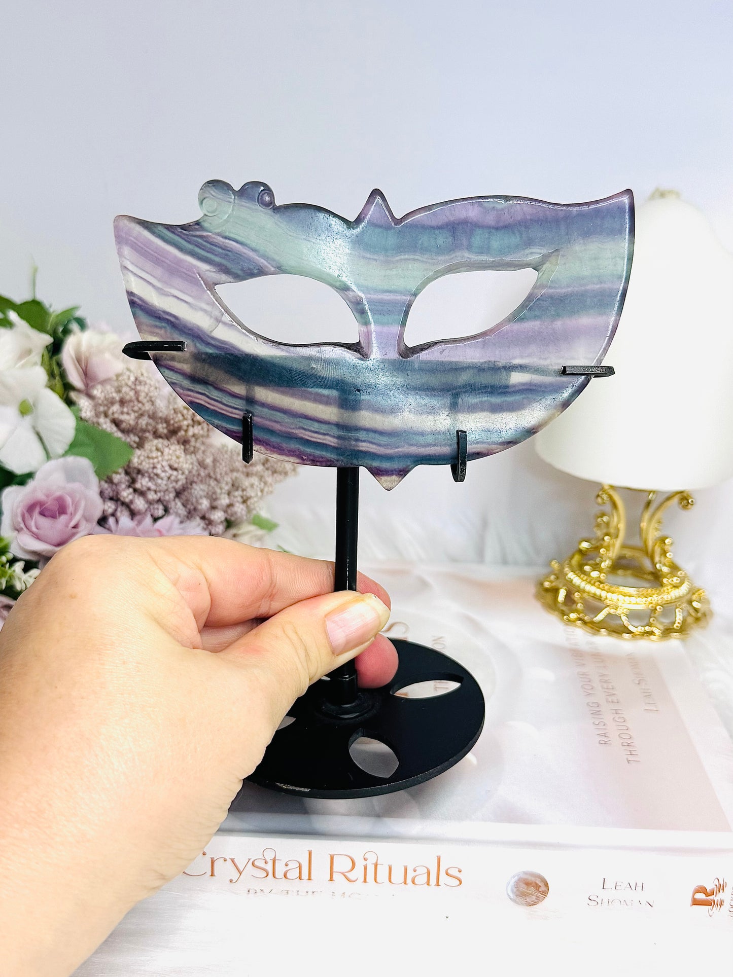 Fluorite Carved Mask On Stand 15cm